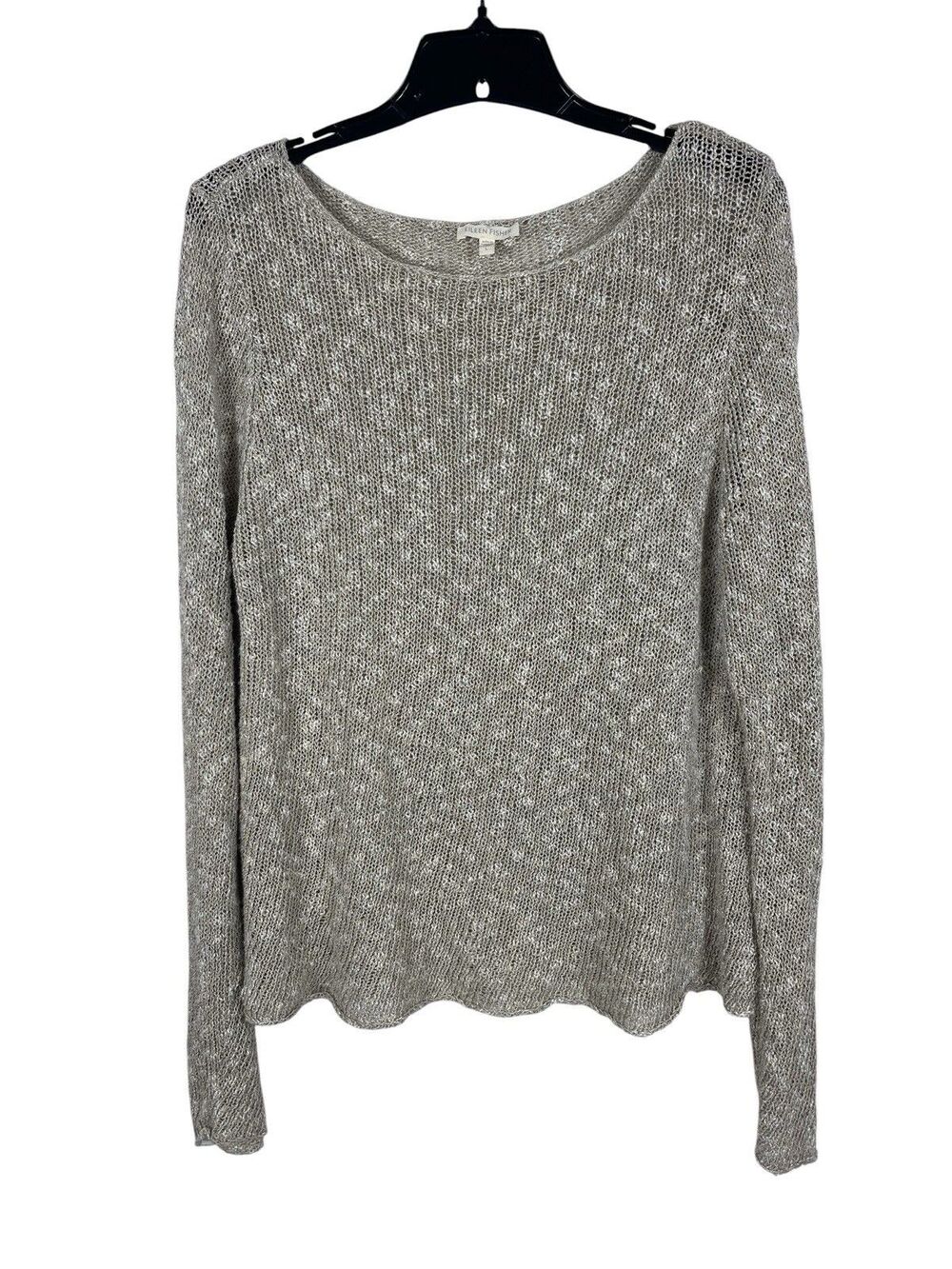 Eileen Fisher Sweater L Linen Cotton Open Knit Lightweight Beachy Neutral